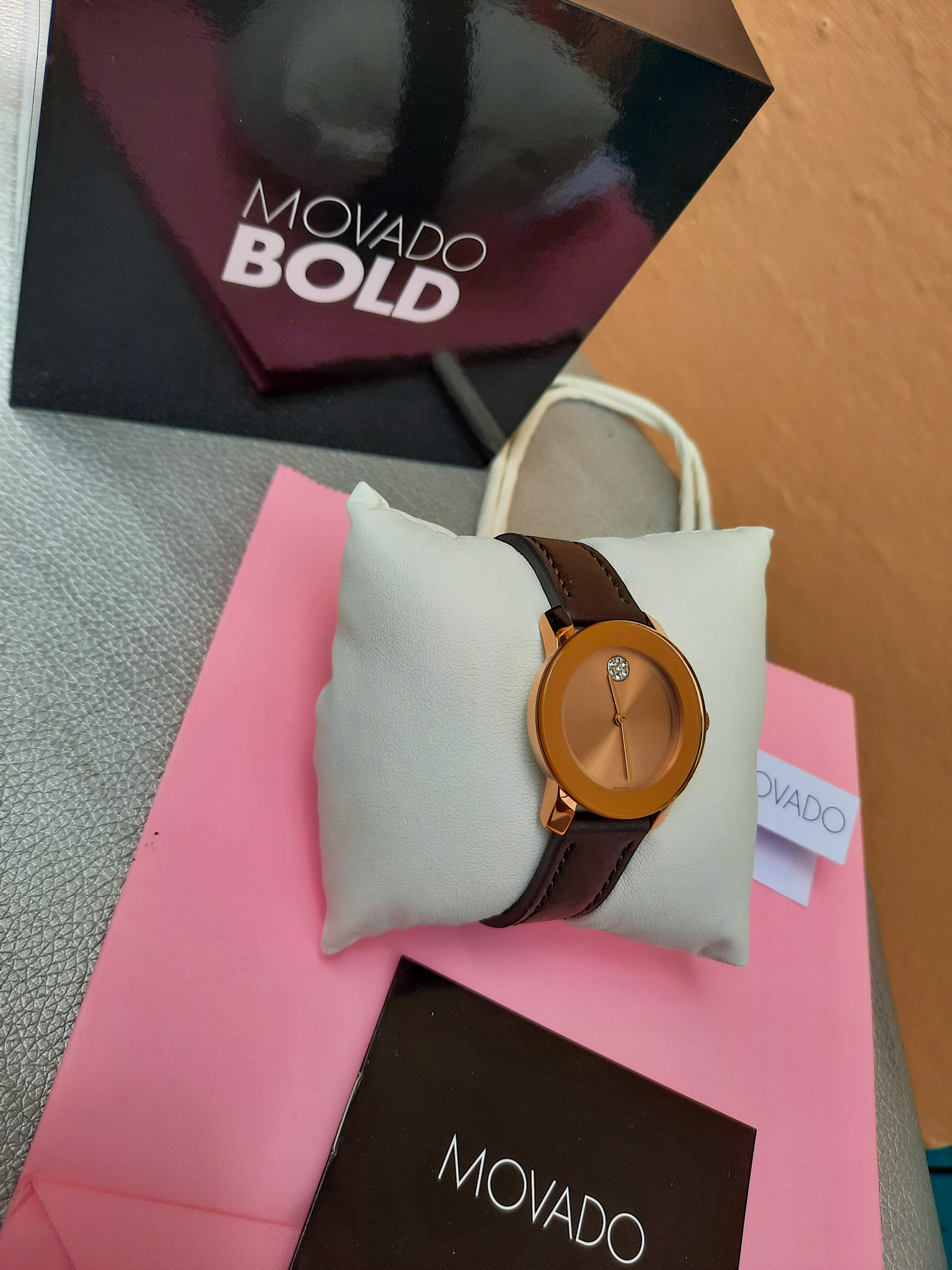 Movado Women’s Bold Brown Leather Band Rose Gold Watch – SJG Watches